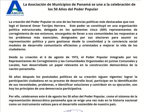 Mensaje de la Asociación de Municipios de Panamá en la celebración de los 50 Años del Poder Popular